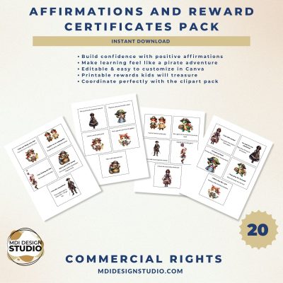 Pirate Affirmation Cards & Reward Certificates – Editable Canva Templates for Kids, Teachers, Homeschool (Limited Edition)