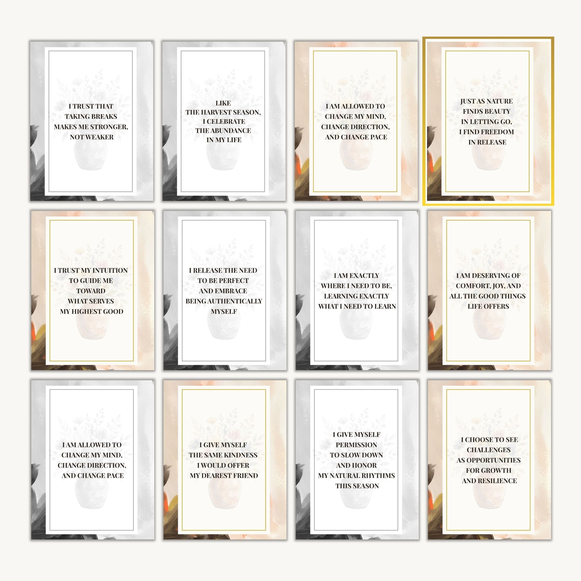 30 Fall Self-Care Affirmation Cards – Full Color + Grayscale Poster Versions - Image 3