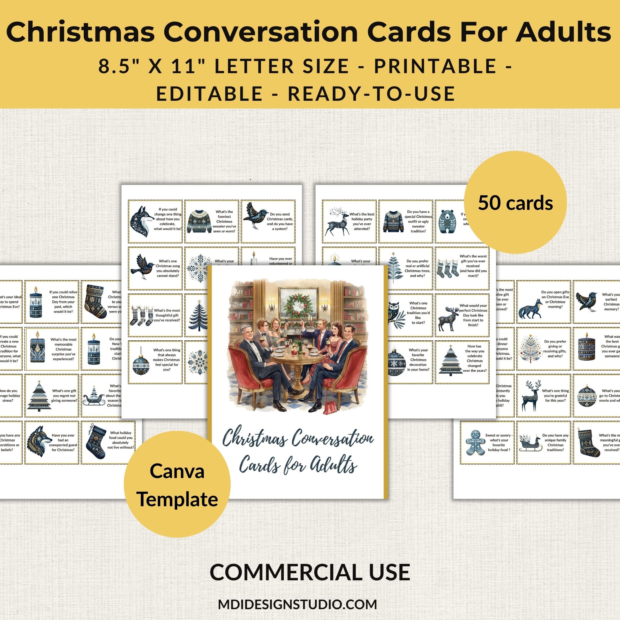 PAge samples from a pack of 50 conversation cards to adults for Christmas