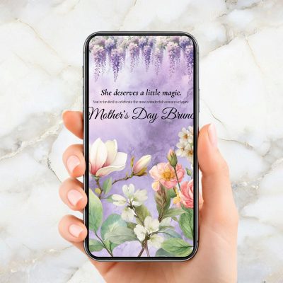 7 Mothers day brunch invitation details card wisteria watercolour canva