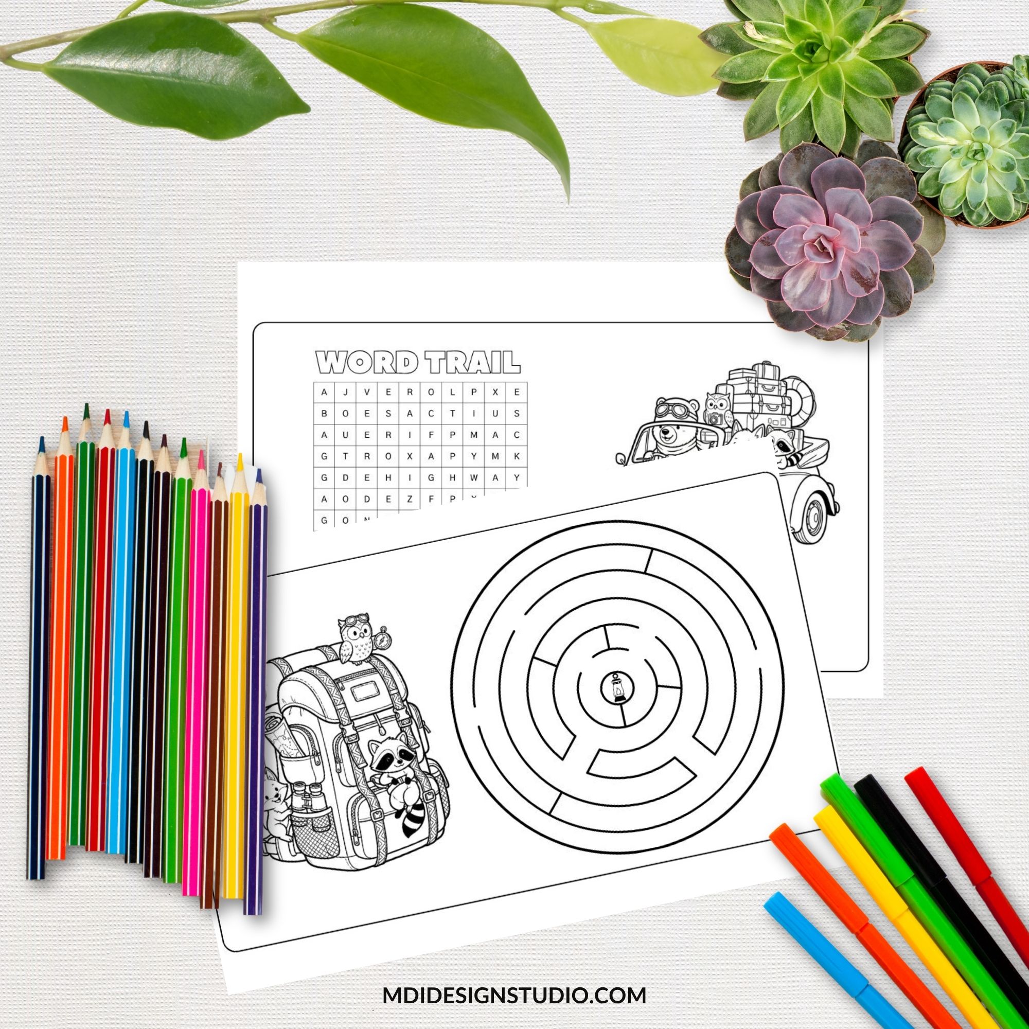 Road trip activity cards including maze, and word search