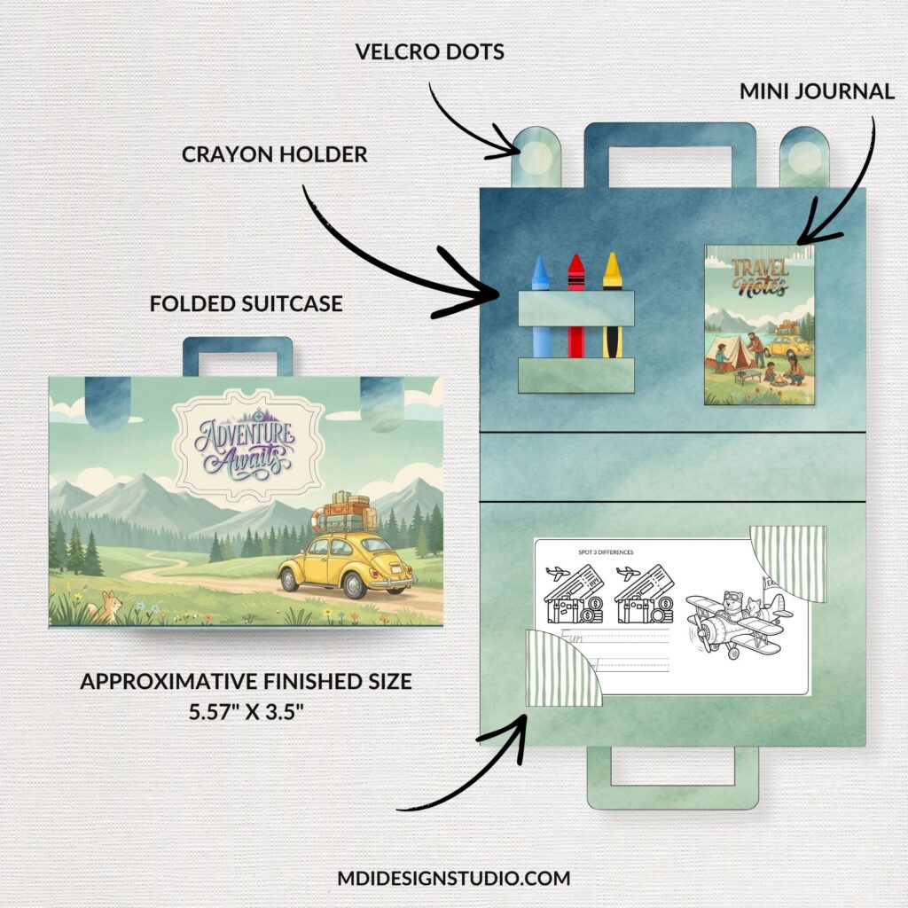 Printable suitcase assembly pieces with woodland animal decorations