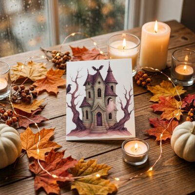 Halloween haunted house card