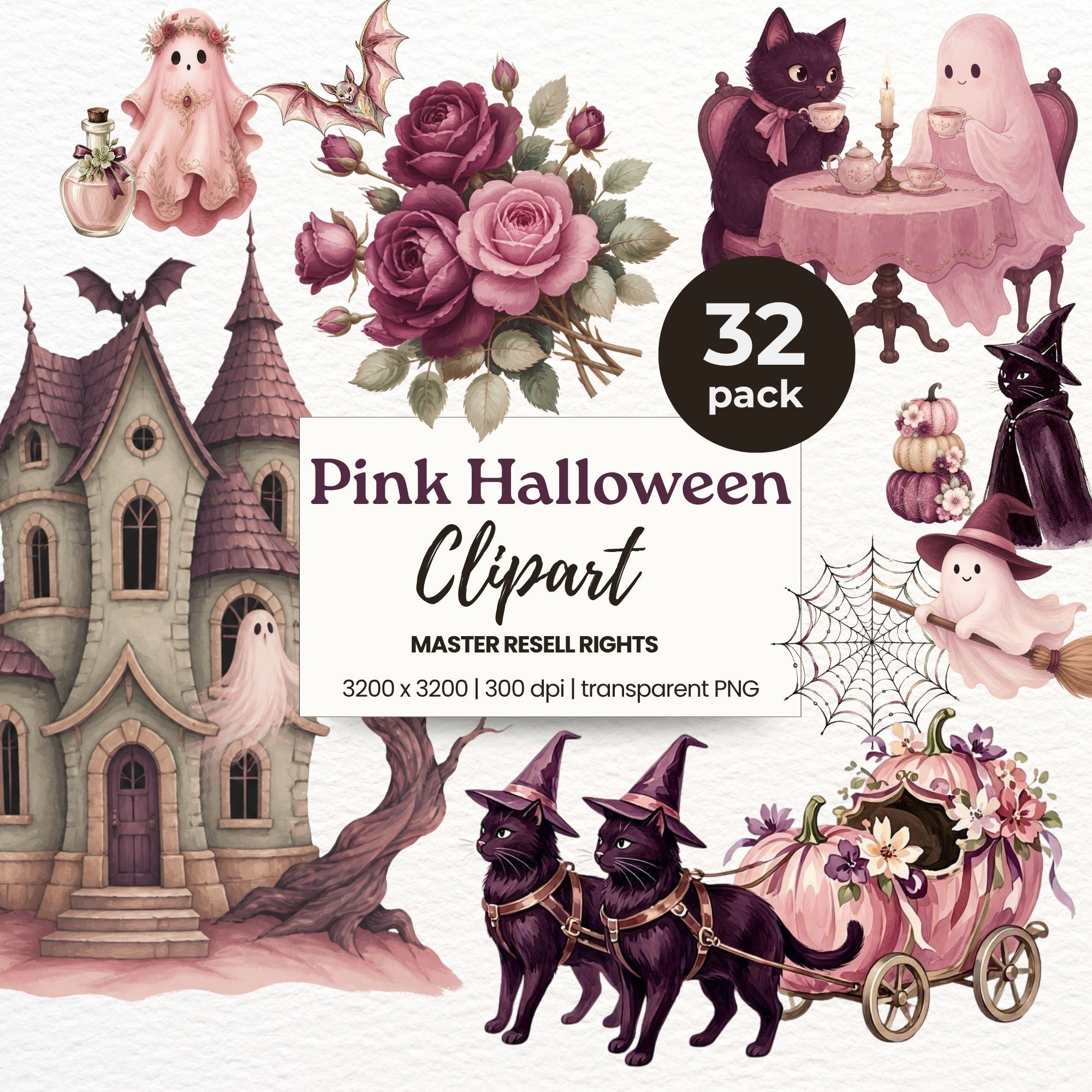 Pink Halloween Clipart Pack